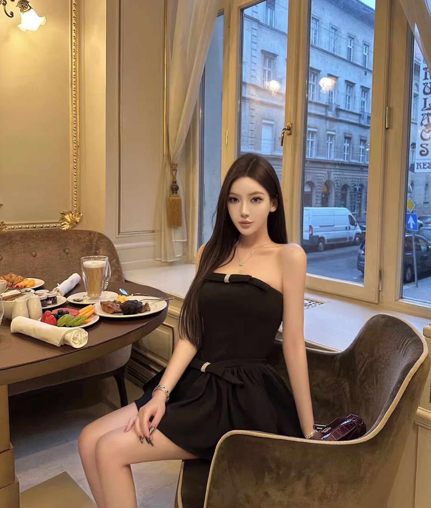 ONE SHOULDER RIBBON STRAPLESS DRESS