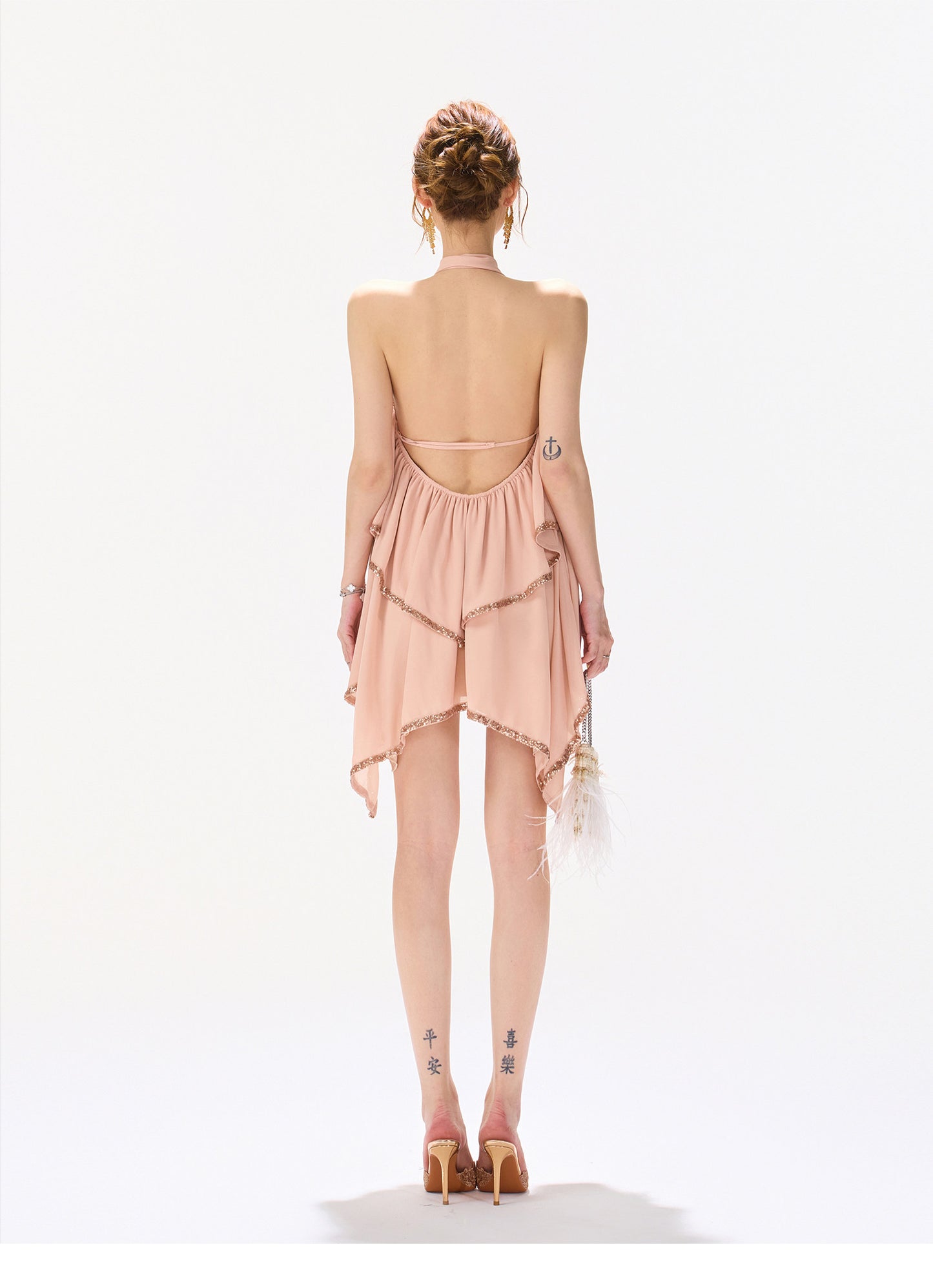 SEQUIN HALTER CASCADE DRESS