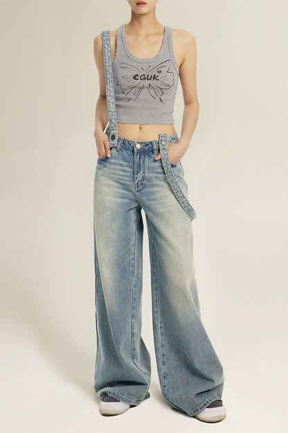 LOW-RISE WIDE-LEG OVERALLS DENIM