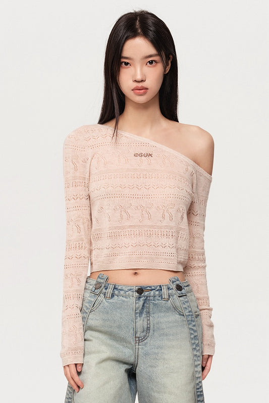 100% WOOL OFF-SHOULDER KNIT TOP