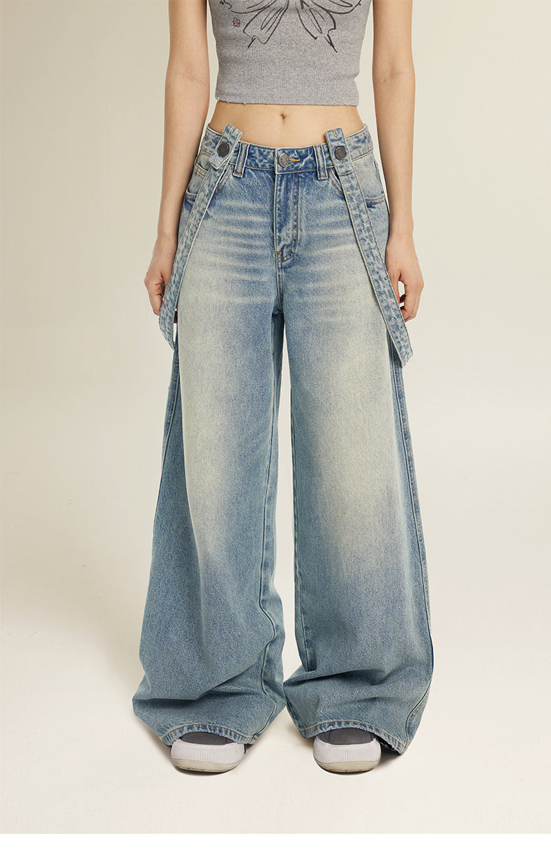 LOW-RISE WIDE-LEG OVERALLS DENIM
