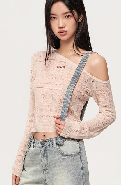 100% WOOL OFF-SHOULDER KNIT TOP