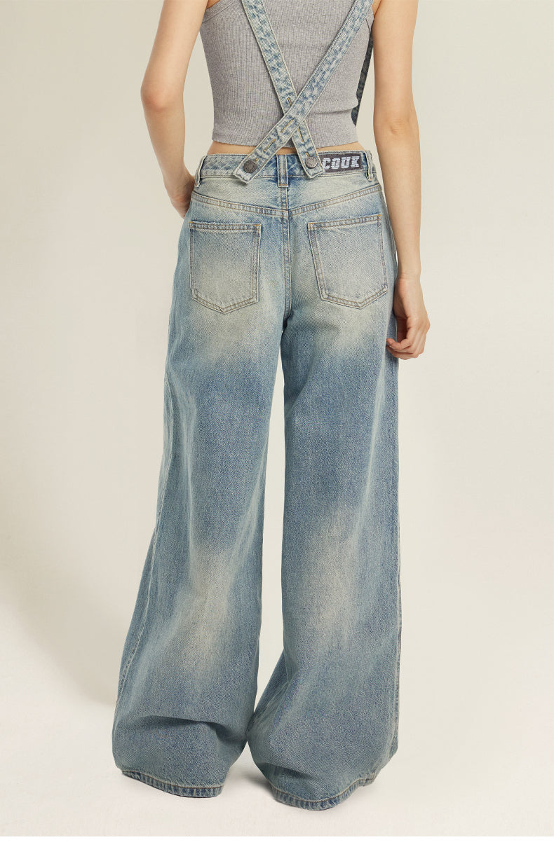 LOW-RISE WIDE-LEG OVERALLS DENIM