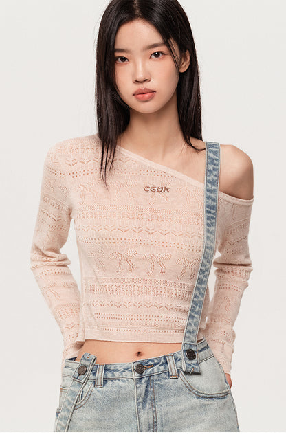 100% WOOL OFF-SHOULDER KNIT TOP