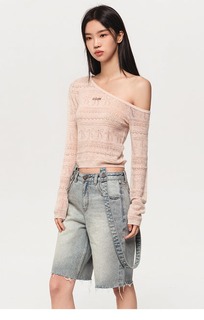 100% WOOL OFF-SHOULDER KNIT TOP