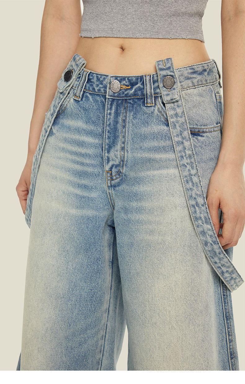 LOW-RISE WIDE-LEG OVERALLS DENIM