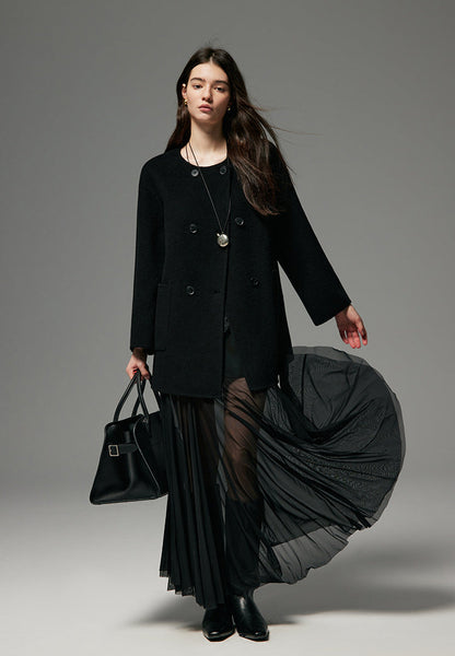 WOOL SCARF-SET CROPPED COAT