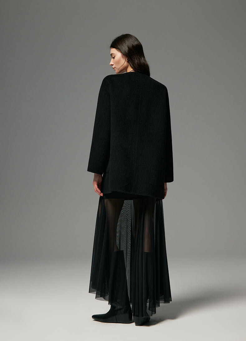 WOOL SCARF-SET CROPPED COAT