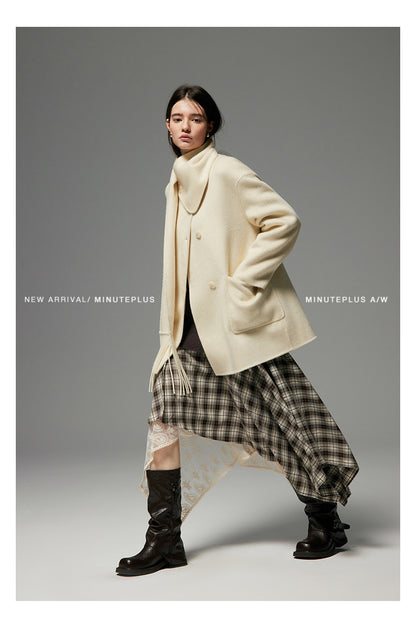WOOL SCARF-SET CROPPED COAT