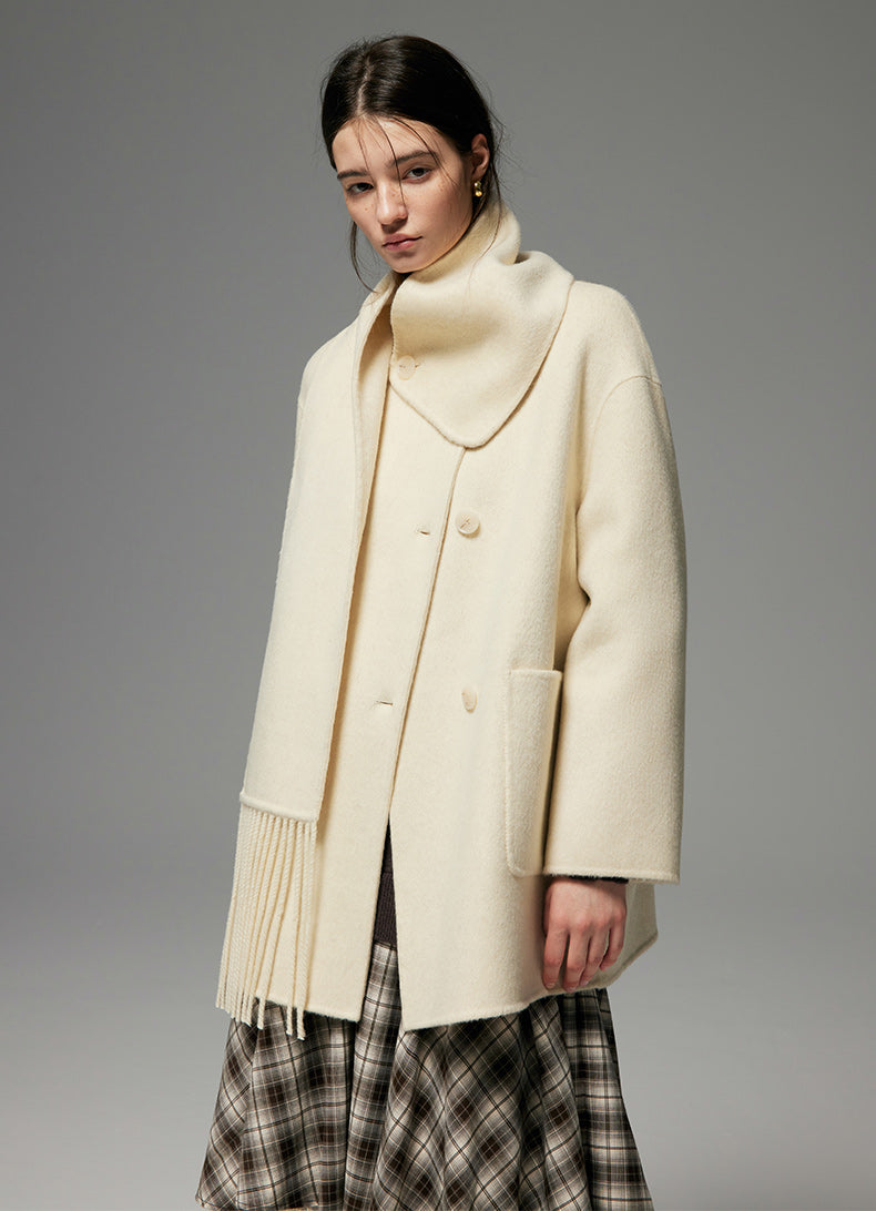 WOOL SCARF-SET CROPPED COAT