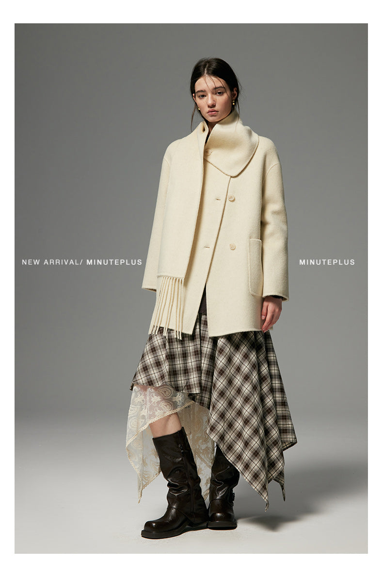 WOOL SCARF-SET CROPPED COAT
