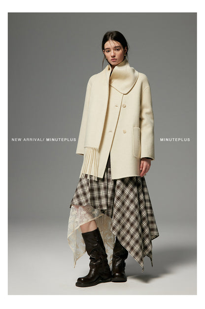 WOOL SCARF-SET CROPPED COAT