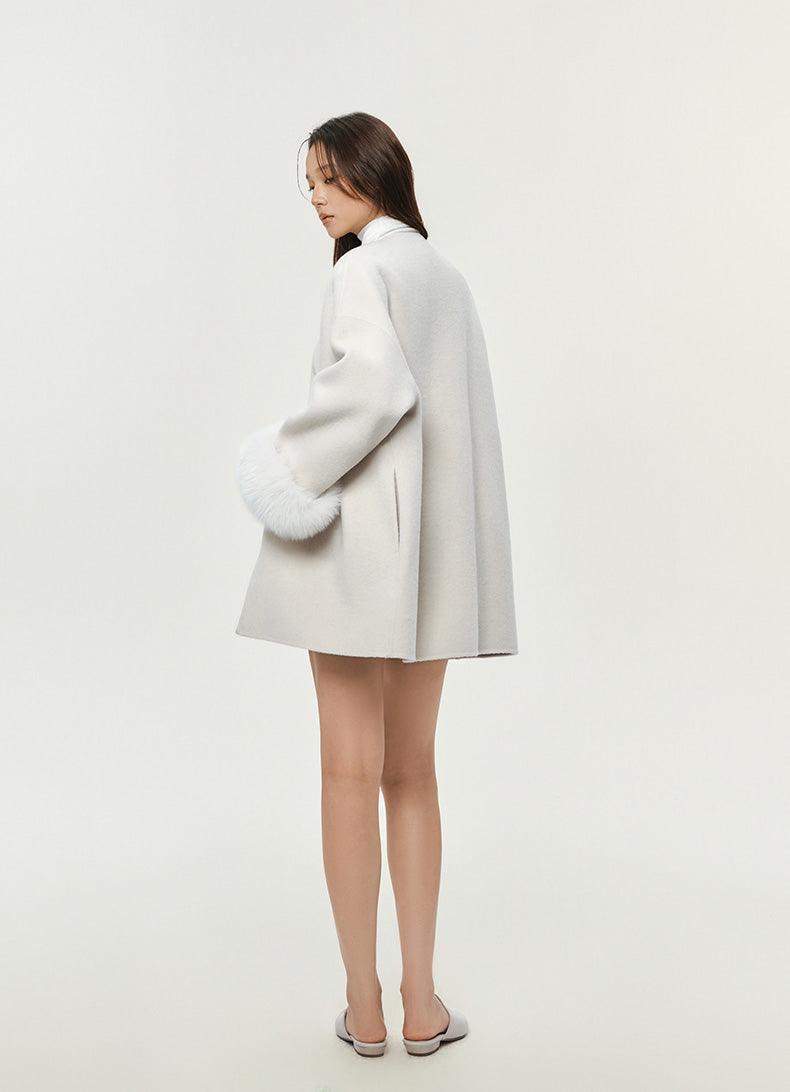 FUR-TRIM WOOL CROPPED COAT