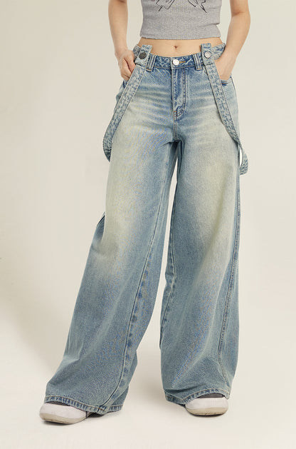 LOW-RISE WIDE-LEG OVERALLS DENIM