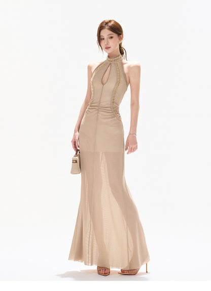 LUMINOUS BEADED HALTER GOWN