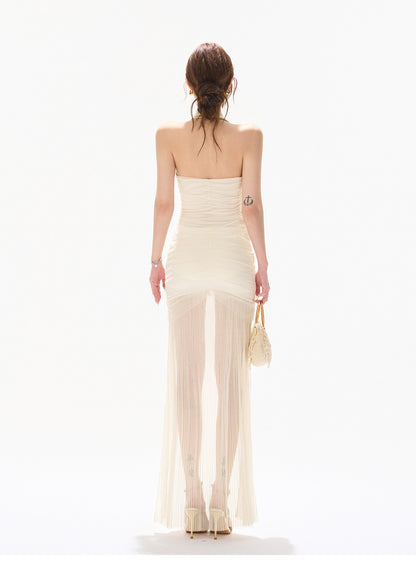 PALE GOLD COWL HALTER MAXI DRESS
