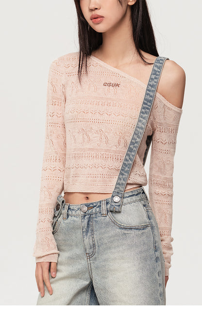 100% WOOL OFF-SHOULDER KNIT TOP