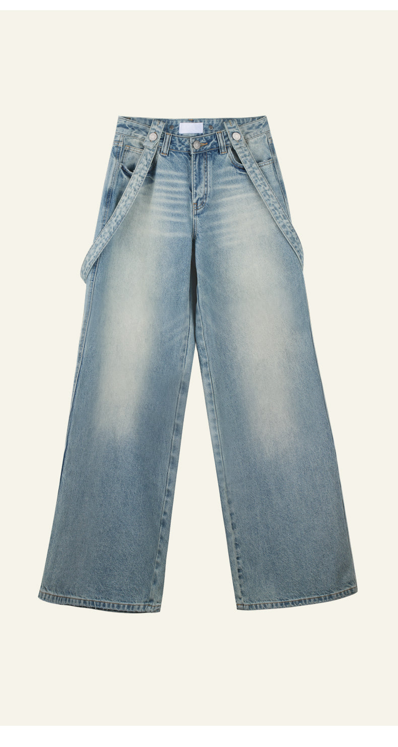 LOW-RISE WIDE-LEG OVERALLS DENIM