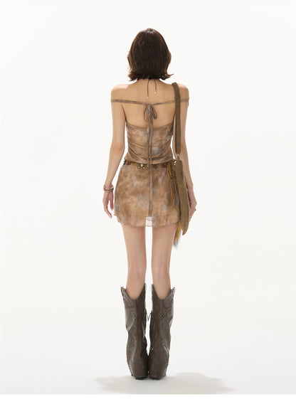 TWO WAY CHIFFON DRESS WITH BUTTERFLY BELT