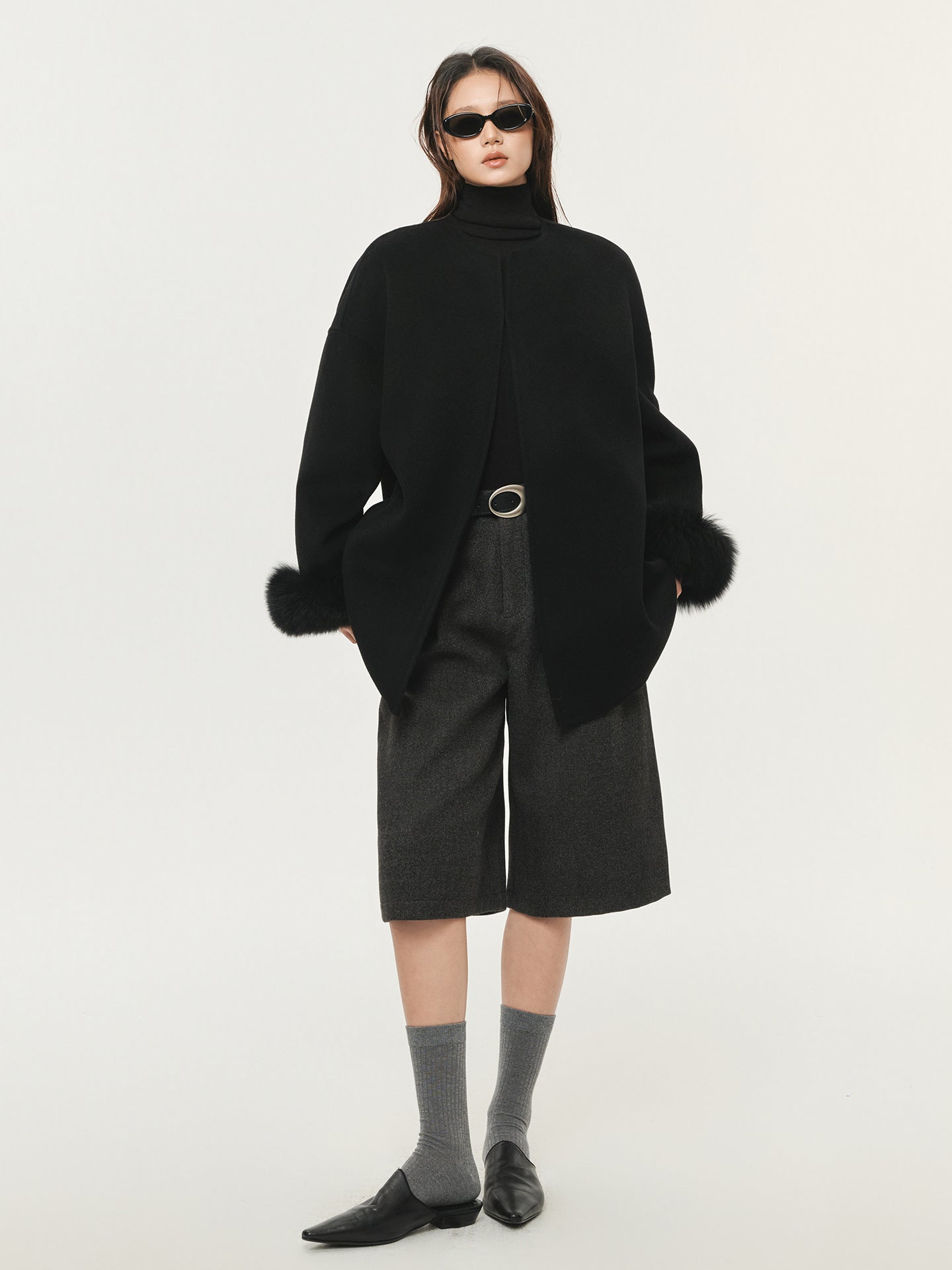 FUR-TRIM WOOL CROPPED COAT