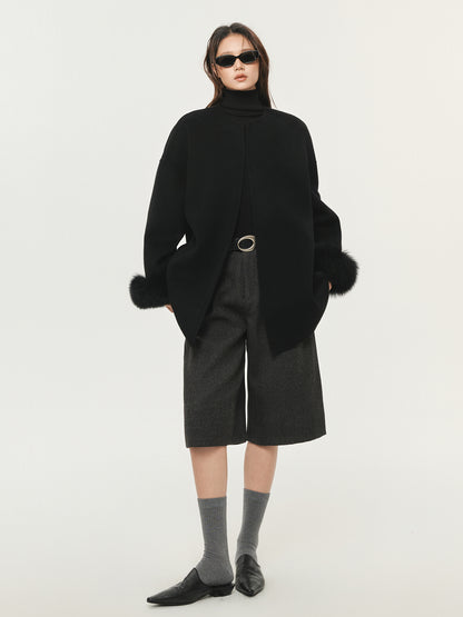 FUR-TRIM WOOL CROPPED COAT