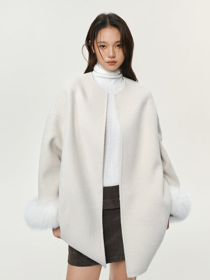 FUR-TRIM WOOL CROPPED COAT
