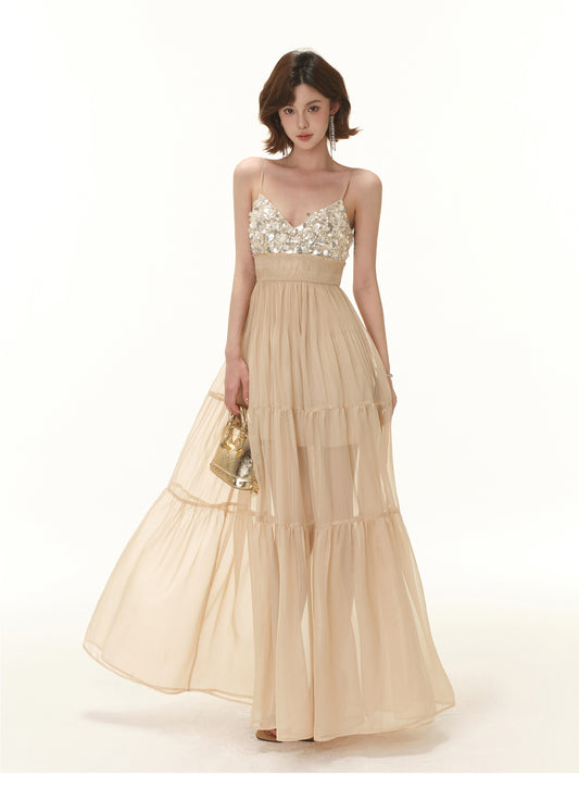 FRENCH LIGHT LUXURY SEQUINED BEADED DRESS