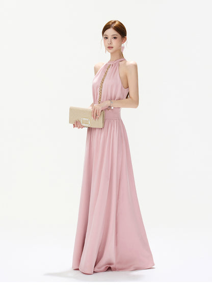 BLUSH JEWELED HALTER GOWN