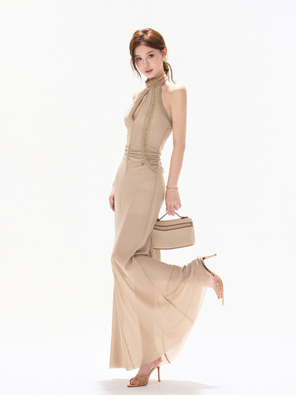 LUMINOUS BEADED HALTER GOWN