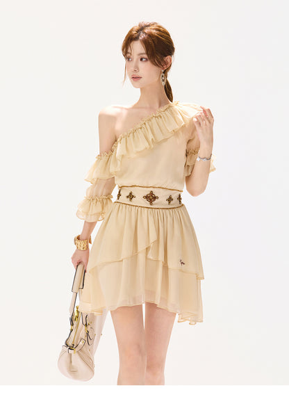 VINTAGE BEADED CHIFFON MINI DRESS