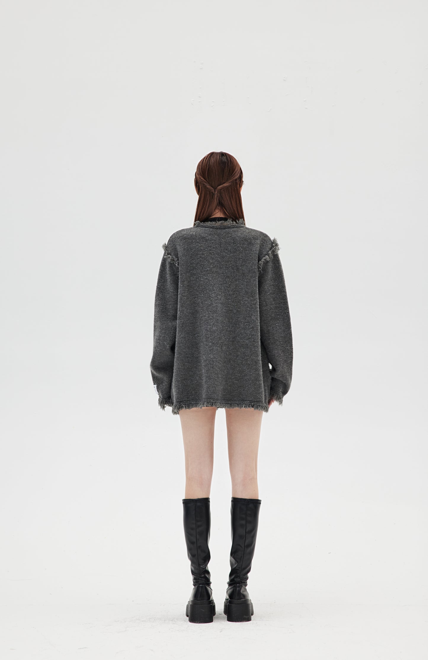 DESTRUCTIVE WOOL KNITTED CARDIGAN & SKIRT