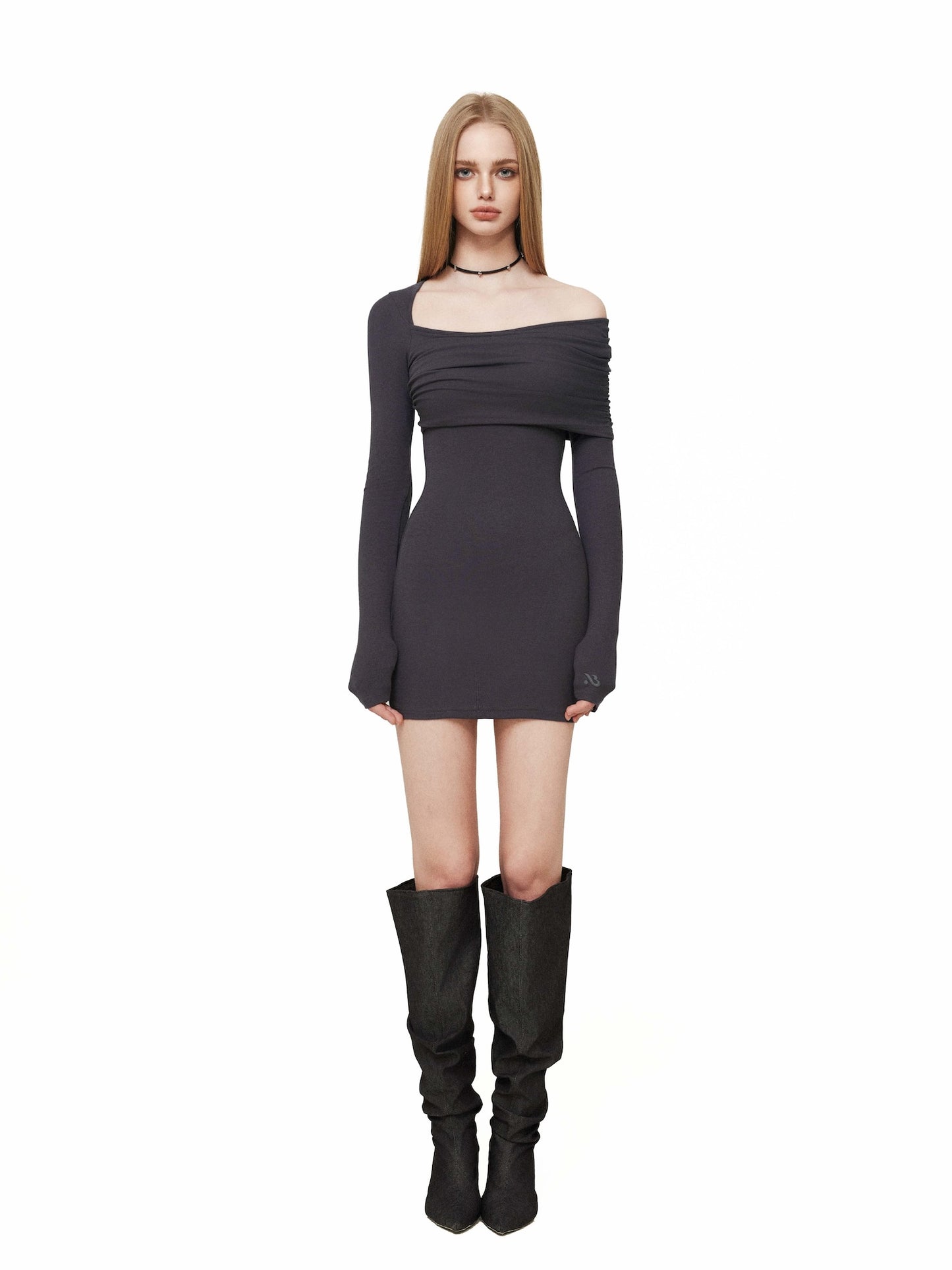 SLOPING NECK STRUCTURED DRESS