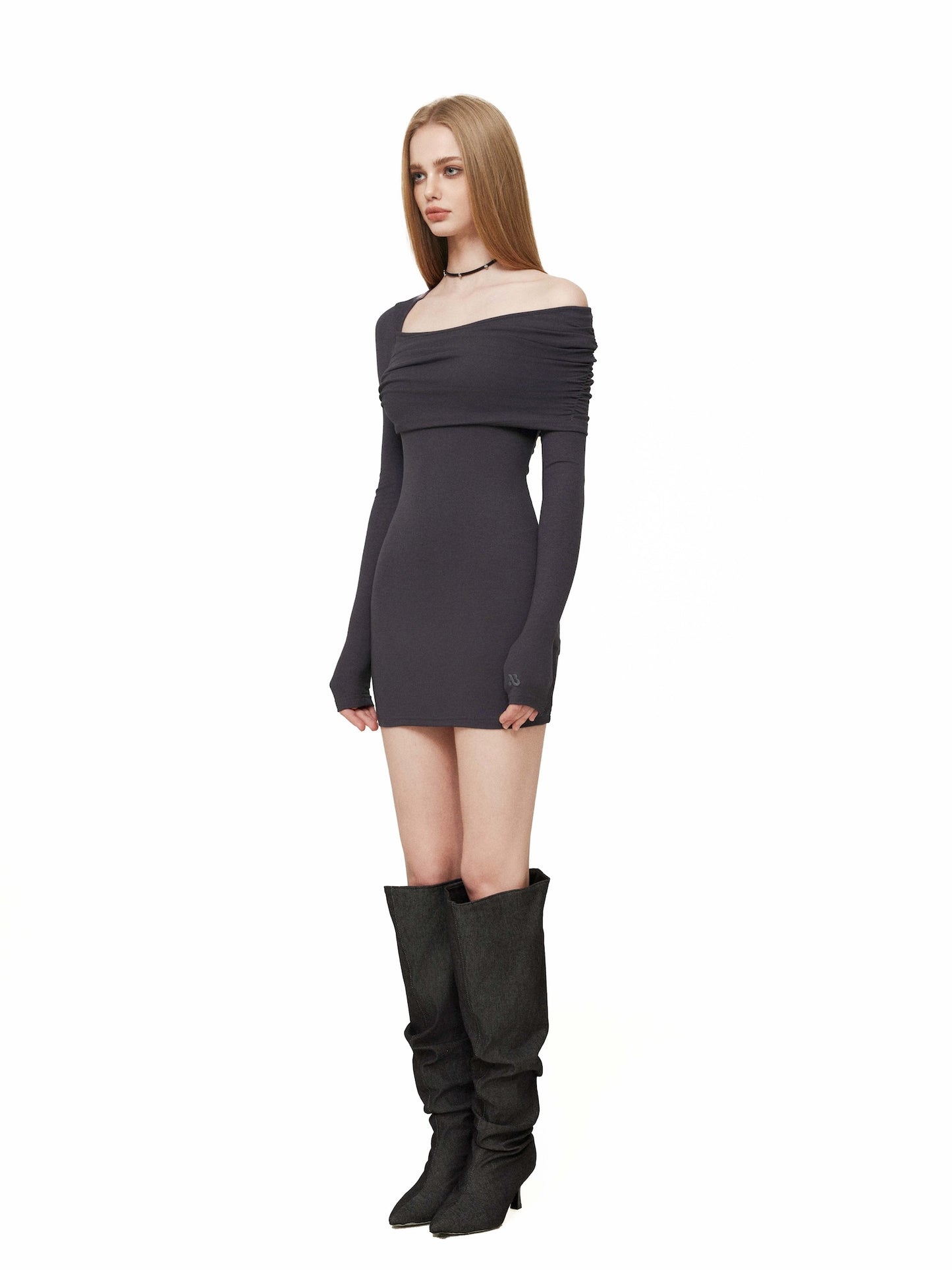 SLOPING NECK STRUCTURED DRESS