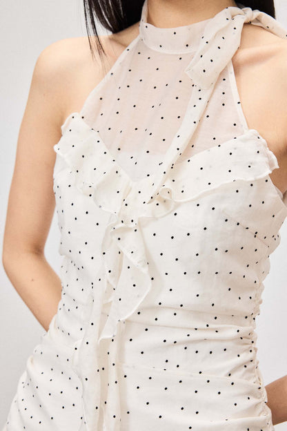 POLKA DOT HALTER NECK DRESS