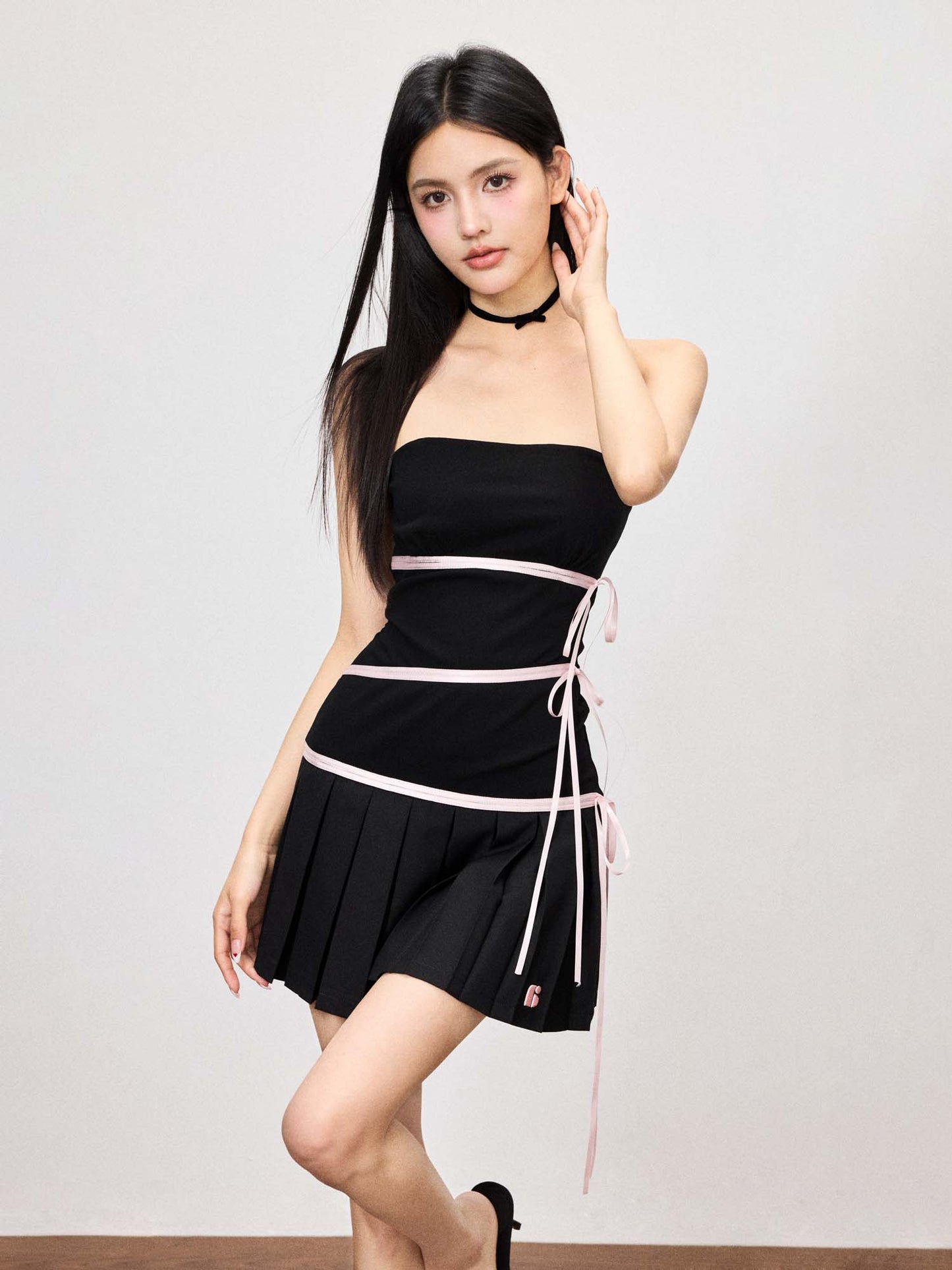 RIBBON PATCHWORK LITTLE BLACK DRESS