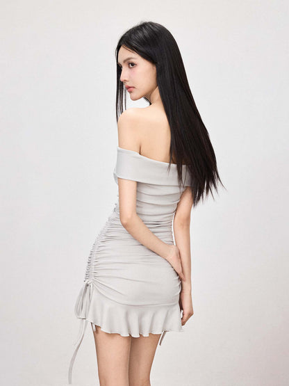 OFF-SHOULDER RIB TIGHT DRESS