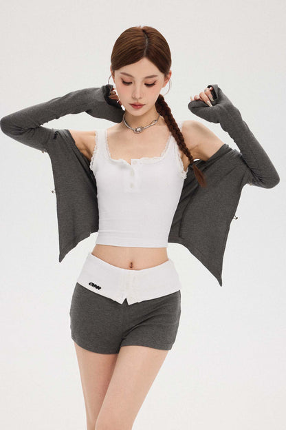 BELL SLEEVE CARDIGAN SHORTS SET UP