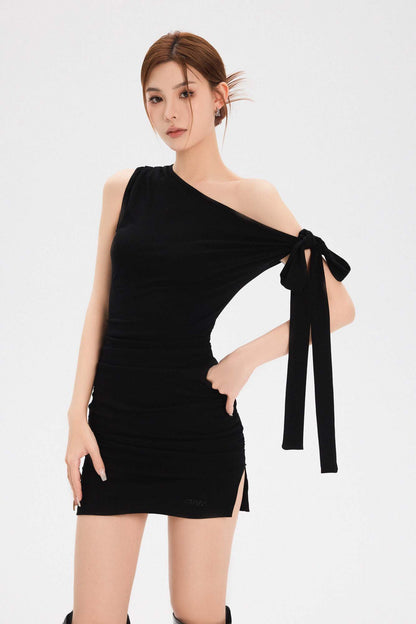 OFF-SHOULDER RIBBON TIGHT MINI DRESS