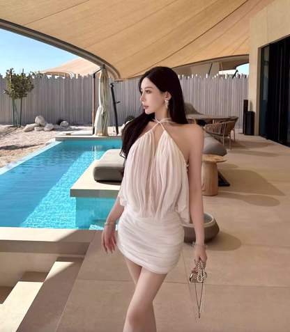 CROSS HALTER NECK DRESS