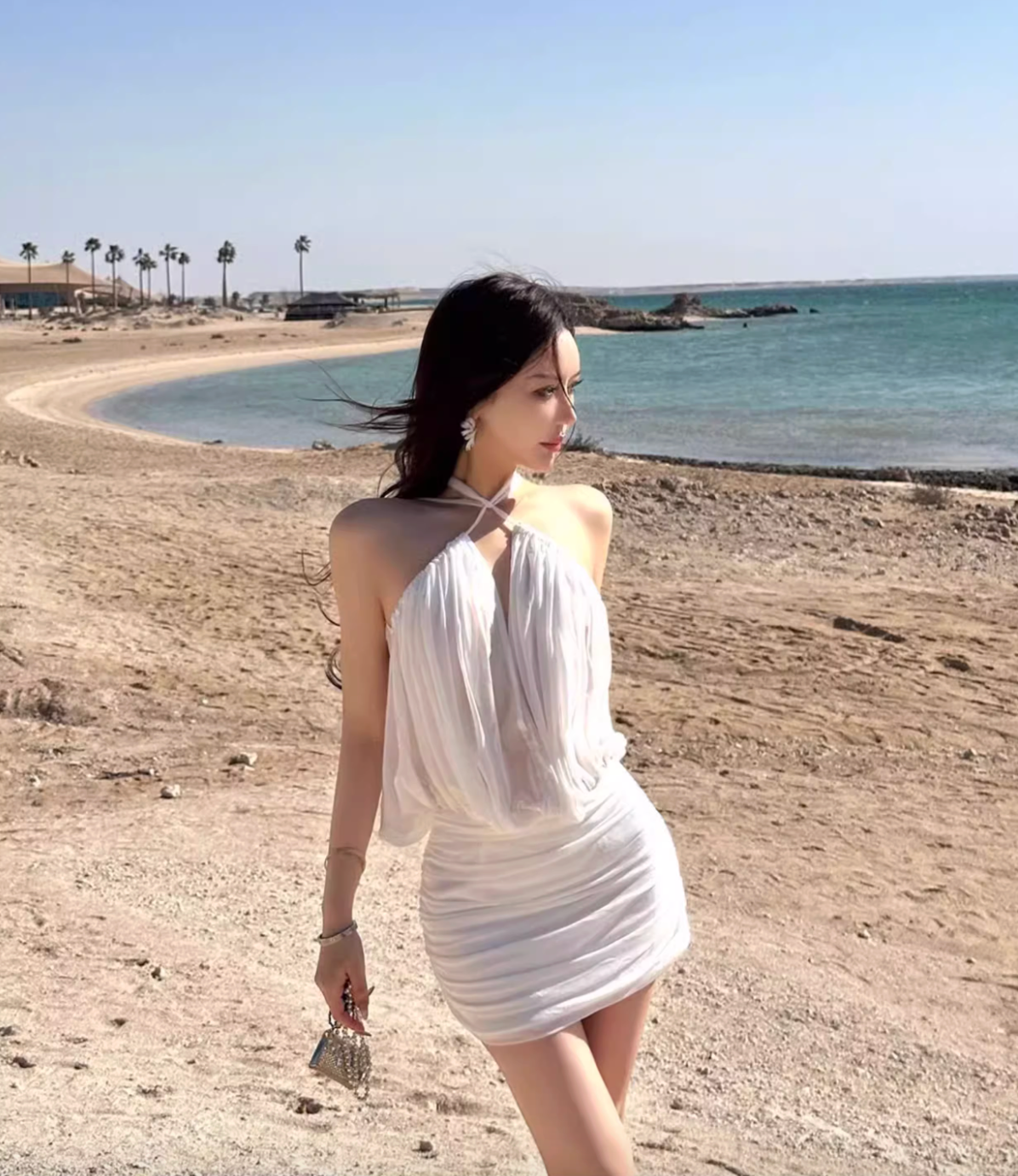 CROSS HALTER NECK DRESS