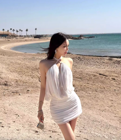 CROSS HALTER NECK DRESS