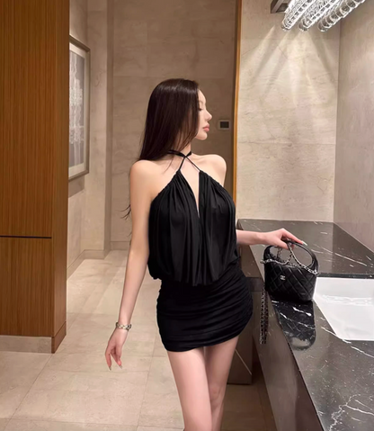 CROSS HALTER NECK DRESS