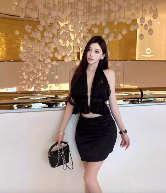 VACATION STYLE MESH TOP AND SKIRT TWO-PIECE SET
