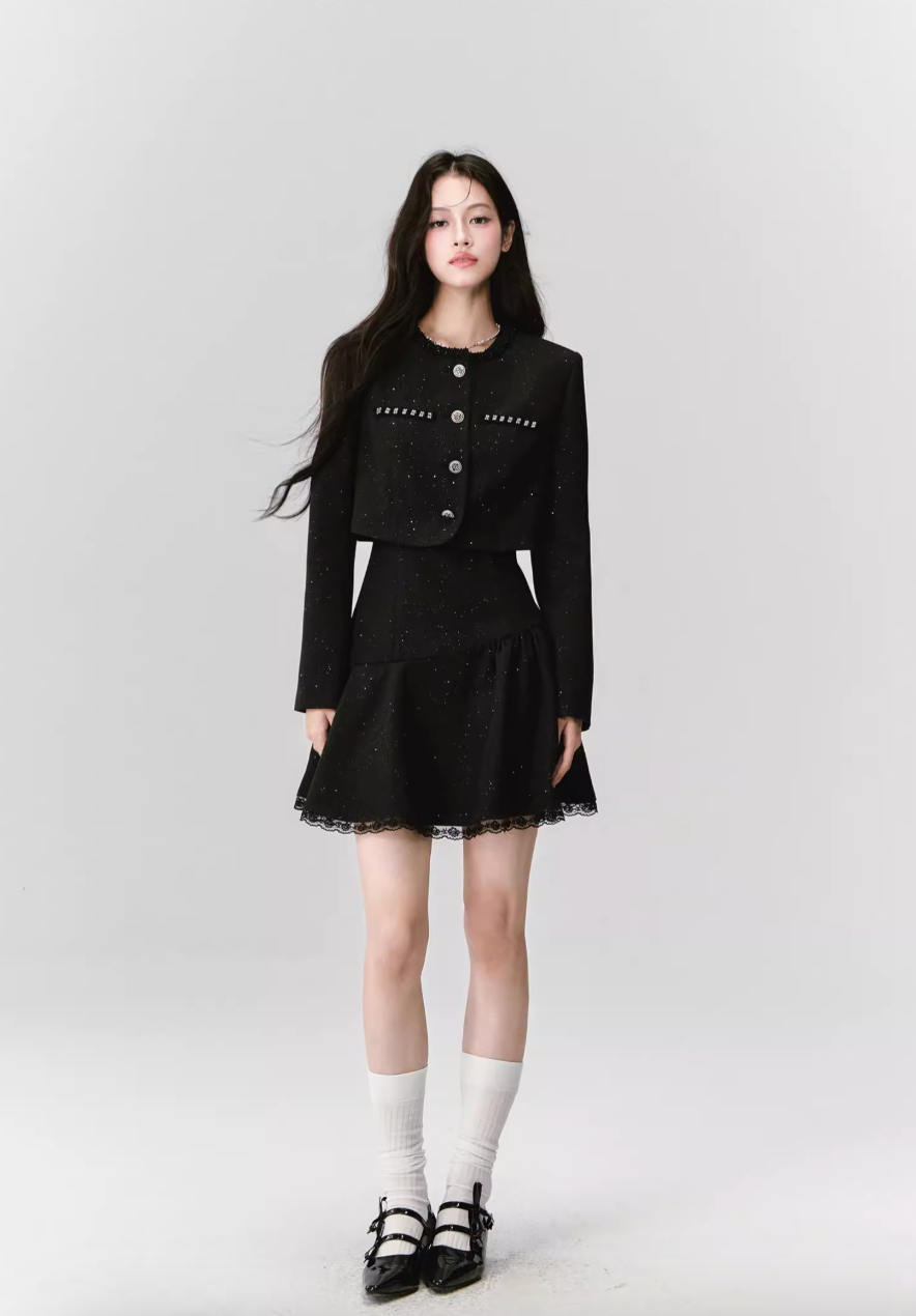 ELEGANT SEQUIN TWEED DRESS & JACKET SET