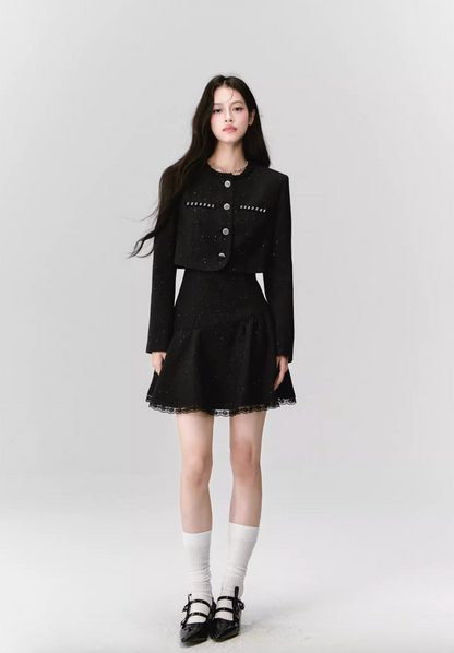 ELEGANT SEQUIN TWEED DRESS & JACKET SET