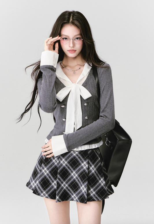 PREPPY BOW KNIT LAYERED SET