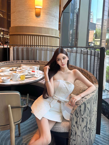 WHITE OFF-SHOULDER RIBBON SET