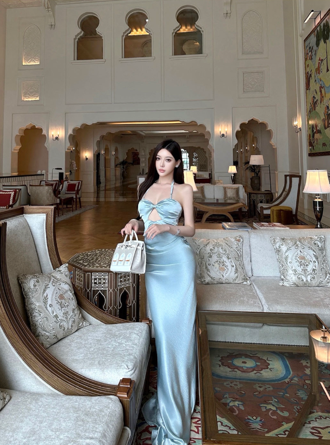 SATIN OFF-SHOULDER HALTER DRESS