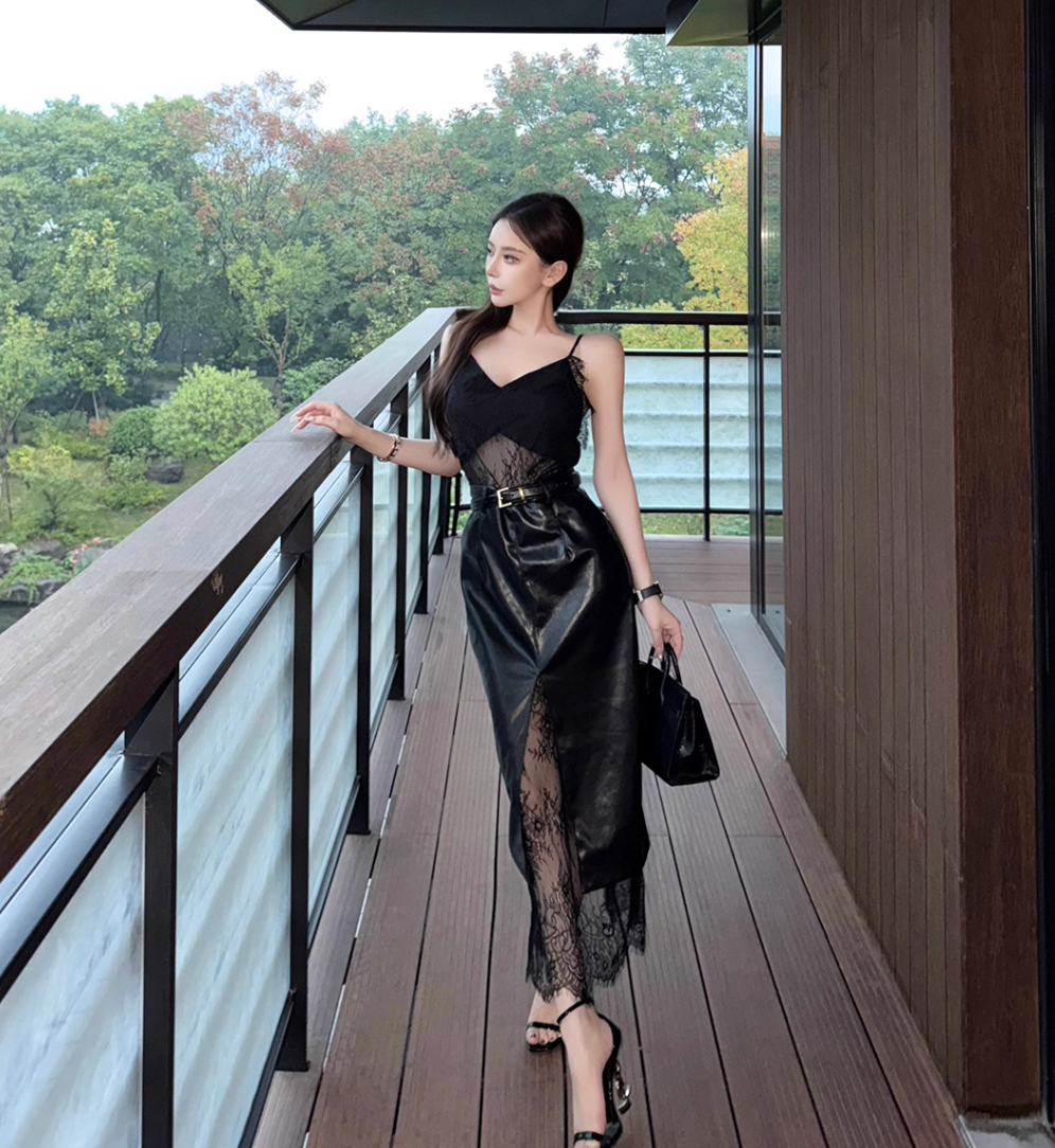 ELEGANT LACE V-NECK SLIM LONG DRESS