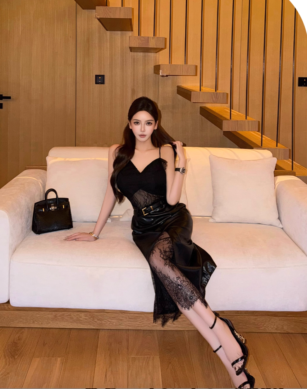 ELEGANT LACE V-NECK SLIM LONG DRESS